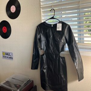 Black leather mini dress